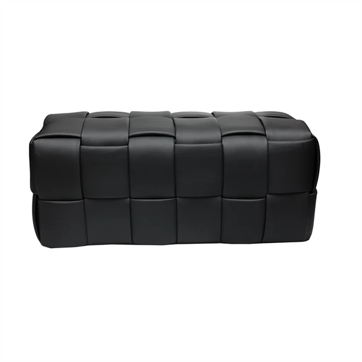 Pouf portaoggetti in pelle per la casa, nero